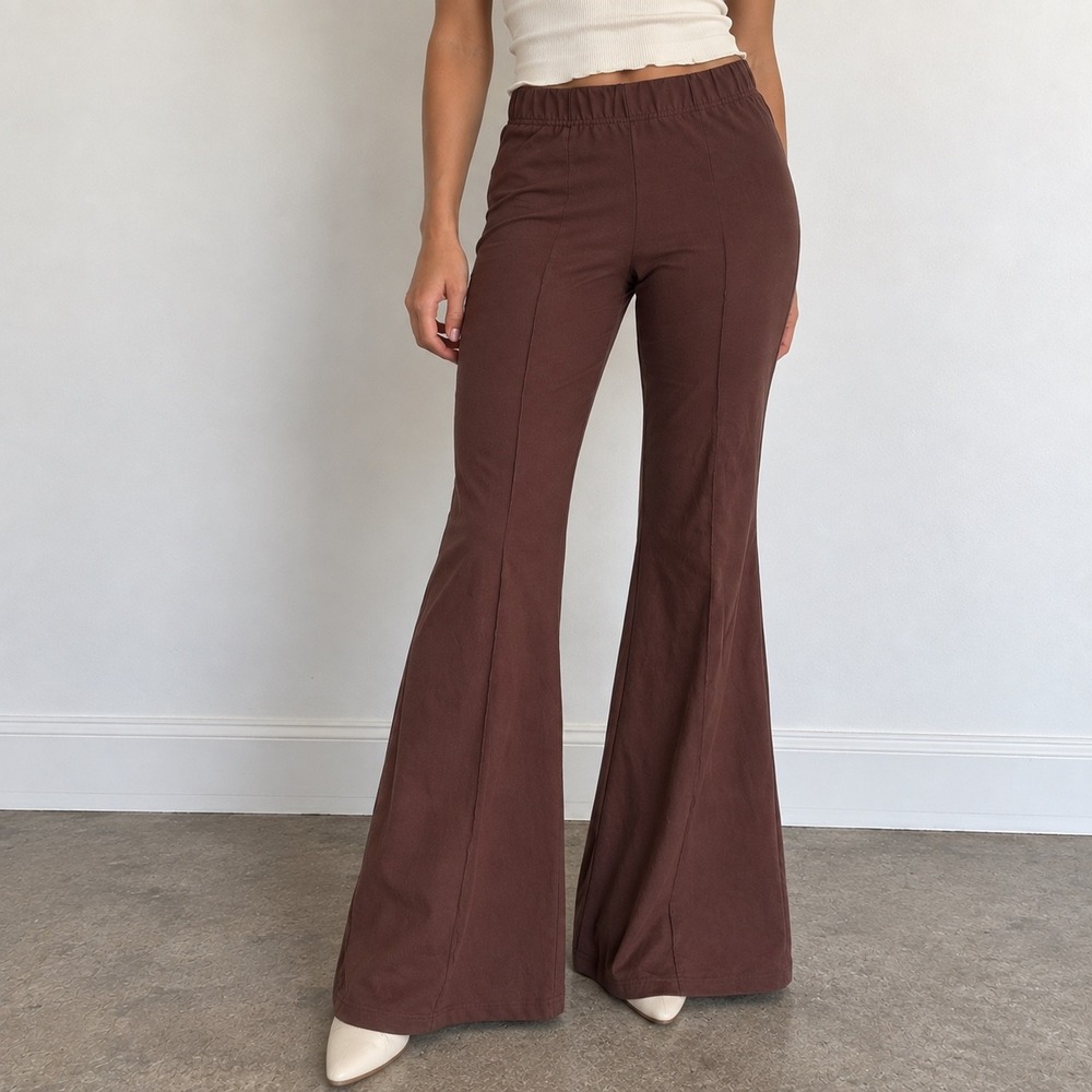 Le Bop Brown Flare Pants High Waisted Seam Detail Small Minimalist Fall